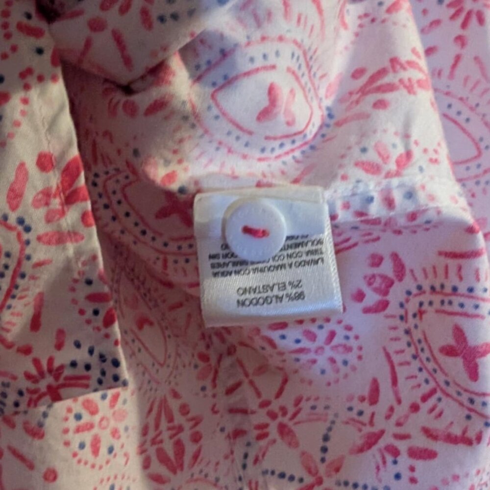 Foxcroft NYC Women's Pink and Blue Floral Print, Size L Button down Blouse - Picture 4 of 5